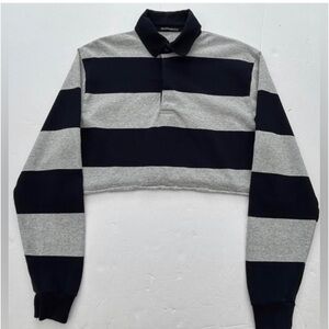 Brandy Melville Black and Gray Striped Cropped Rugby Top